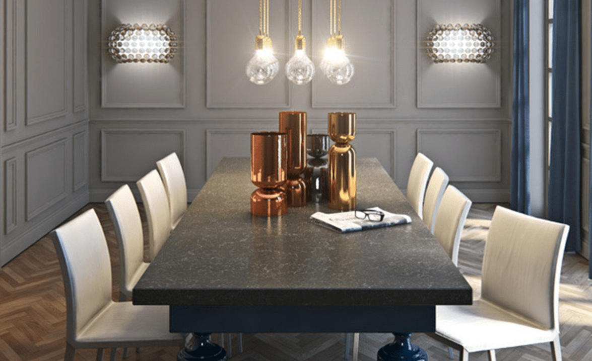 Marble-Like Grey Quartz Worktop on Dining Table