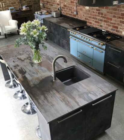 Volcanic stone inspired worktop on kitchen island