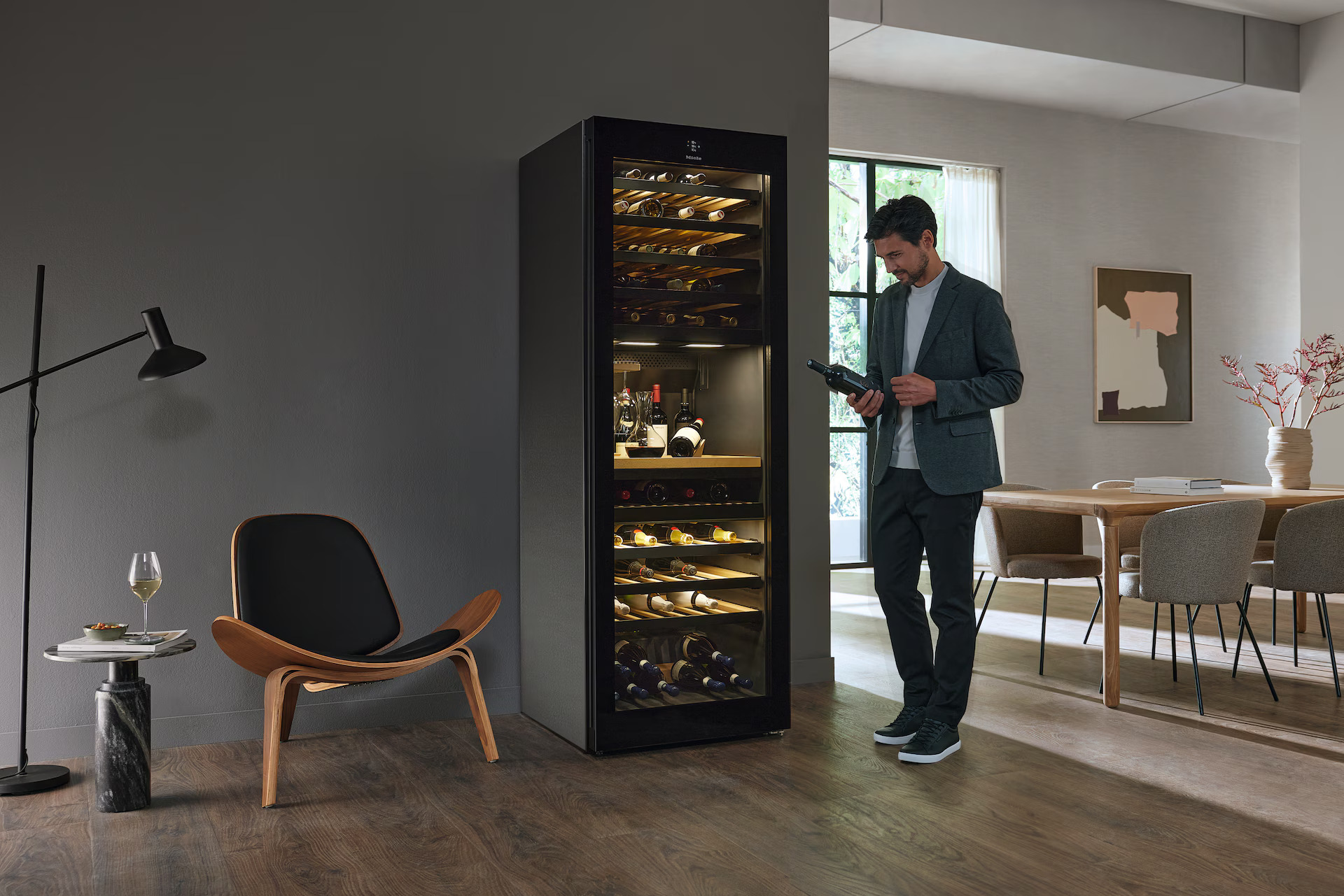 Tall Wine Unit with Man Checking Wine