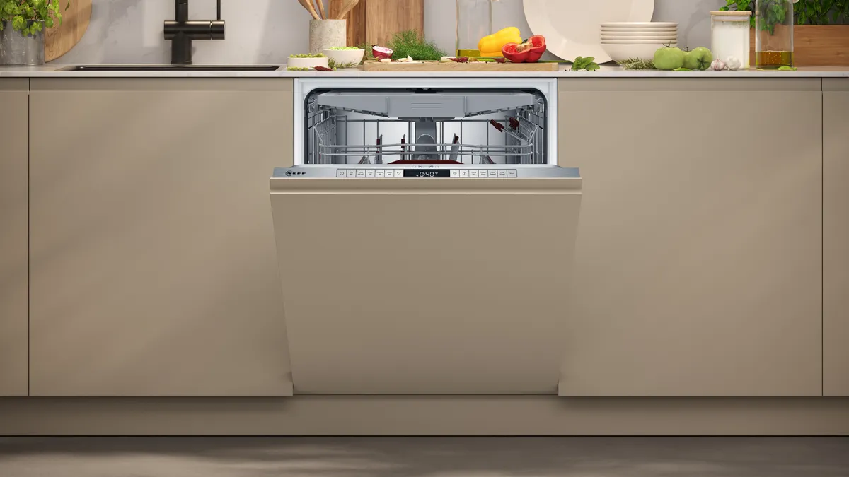Beige Fully Integrated Dishwasher from the Front